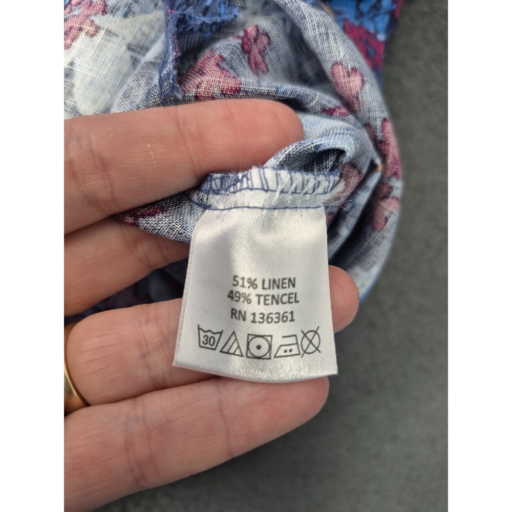 Quieti Mens Linen Tencel Camp Collar Floral Tropical Shirt Size L Blue NWT $110 - Picture 11 of 12